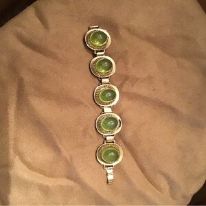 J. Crew Green and Gold Circle Bracelet